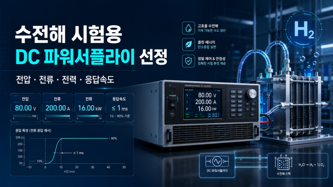 수전해 시험용 DC 파워서플라이 선정 방법 — 핵심 내용을 정리한 인포그래픽