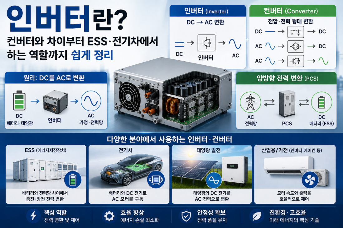 인버터란? 컨버터와 차이부터 ESS·전기차에서 하는 역할까지 쉽게 정리